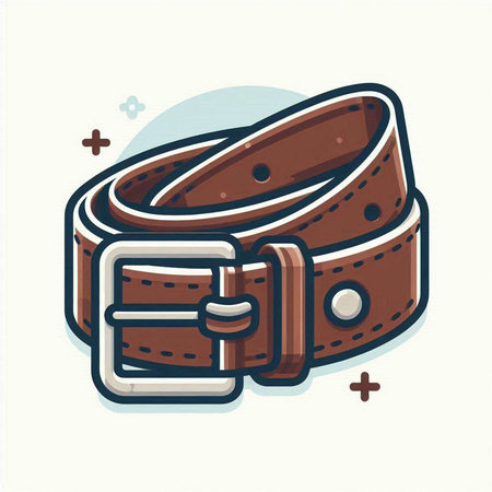 Vector illustration of a brown belt with a buckle isolated on a white background.のイラスト素材