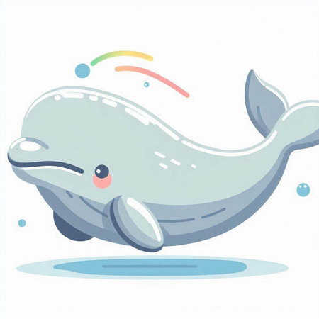 Illustration of a Cute Little Whale Cartoon Character with Speech Bubbleのイラスト素材