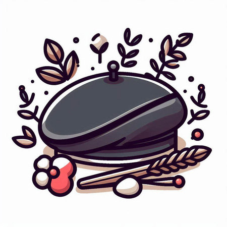 Illustration of a chef's hat on a white background with flowersのイラスト素材