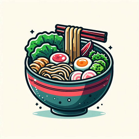 Bowl of noodle soup with chopsticks. Vector illustration.のイラスト素材