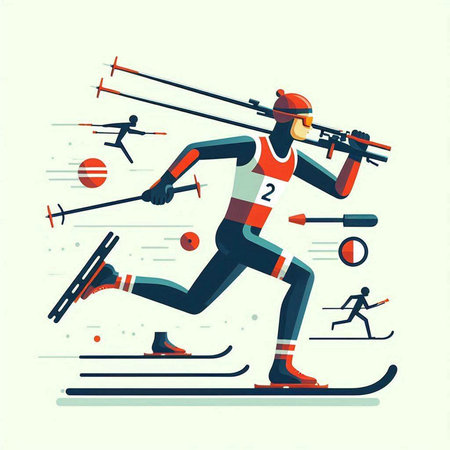 Winter sports, cross country skiing. Vector illustration in flat style.のイラスト素材