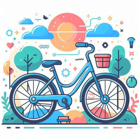 Bicycle in the park. Flat style vector illustration on white background.のイラスト素材