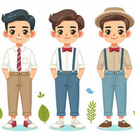 Handsome men with suspenders and bow ties. Vector illustration.のイラスト素材
