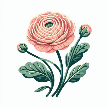 Hand drawn pink ranunculus flower isolated on white background. Vector illustration.のイラスト素材