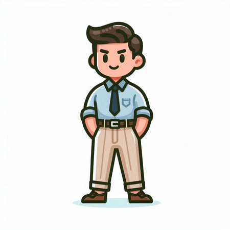 Vector illustration of a man in blue shirt and pants. Cartoon style.のイラスト素材