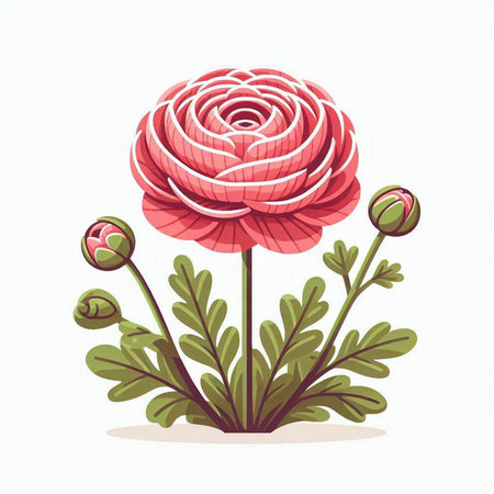 Vector illustration of pink ranunculus flower isolated on white background.のイラスト素材