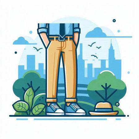 Vector illustration of a man standing in the park. Flat style.のイラスト素材