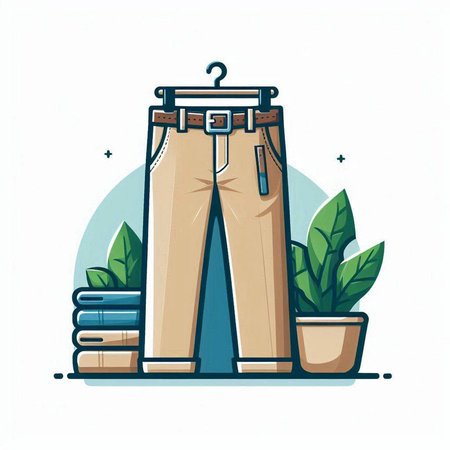 Vector illustration of trousers with hanger and plant in pot on white background.のイラスト素材