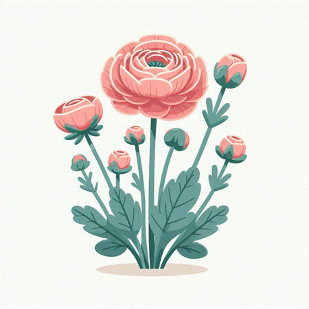 Vector illustration of pink ranunculus flowers isolated on white background.のイラスト素材