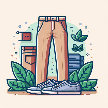 Sneakers and pants. Vector illustration in flat linear style.のイラスト素材