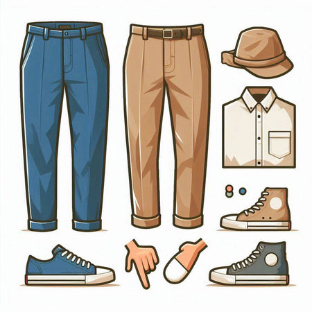 Men's clothing and accessories set. Vector illustration in cartoon style.のイラスト素材
