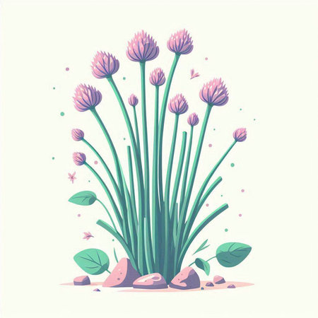 Vector illustration of a bunch of purple flowers in a flat style.のイラスト素材