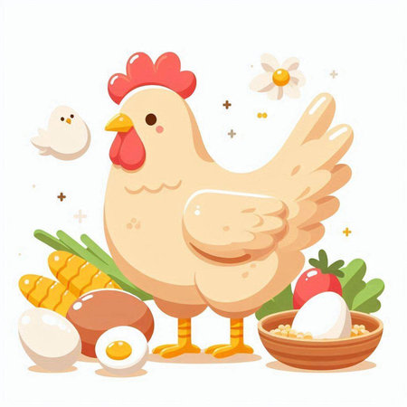 Chicken and eggs. Vector illustration in cartoon style on white background.のイラスト素材