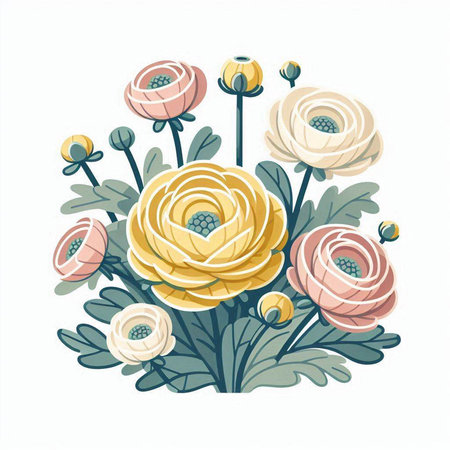 Hand drawn bouquet of flowers. Vector illustration in retro style.のイラスト素材