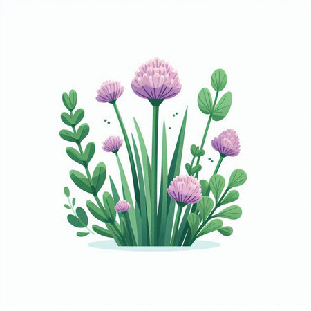 Flowering meadow. Vector illustration in flat cartoon style.のイラスト素材