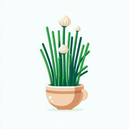 Vector illustration of a green onion in a clay pot on a white backgroundのイラスト素材