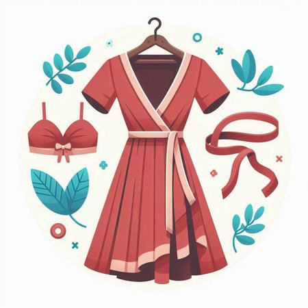 Vector illustration of a woman's dress on a hanger with a beltのイラスト素材