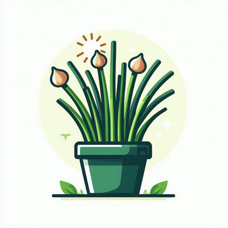 Flowerpot with green grass and flowers. Vector flat illustration.のイラスト素材