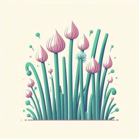 Vector illustration of a bunch of flowers and leaves of chives.のイラスト素材