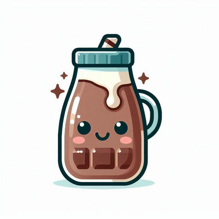 Cute chocolate mocha drink cartoon character. Vector illustration.のイラスト素材