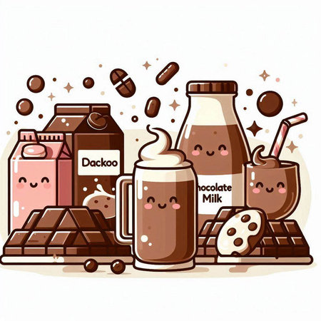 Cute cartoon illustration of chocolate milk and cookies. Vector illustration.のイラスト素材