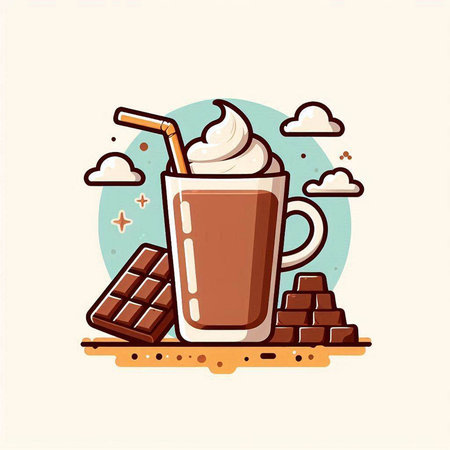 Coffee cup with chocolate and whipped cream. Vector illustration.のイラスト素材