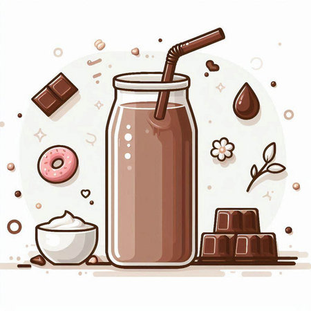 Illustration of a glass of chocolate smoothie on a white backgroundのイラスト素材