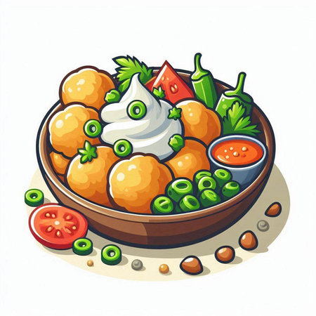 Fried potato balls with mayonnaise in bowl. Vector illustration.のイラスト素材