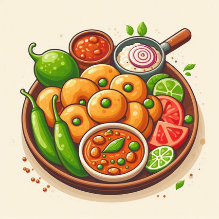 Indian food. Traditional indian dish. Colorful vector illustration.のイラスト素材