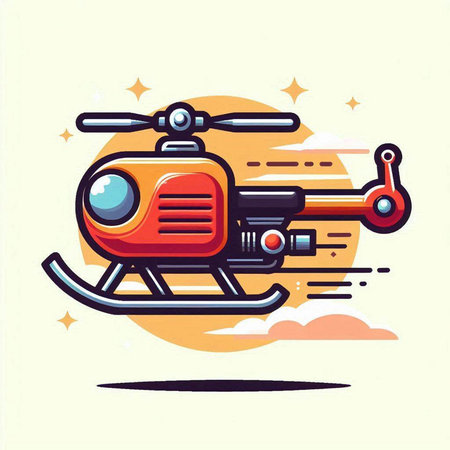 Vector illustration of a red toy helicopter on a background of the sunのイラスト素材