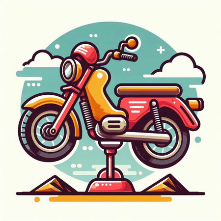 Vintage scooter. Retro motorbike on the road. Vector illustrationのイラスト素材