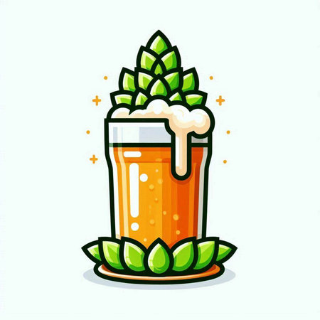 Mug of beer with hop on white background. Vector illustration.のイラスト素材