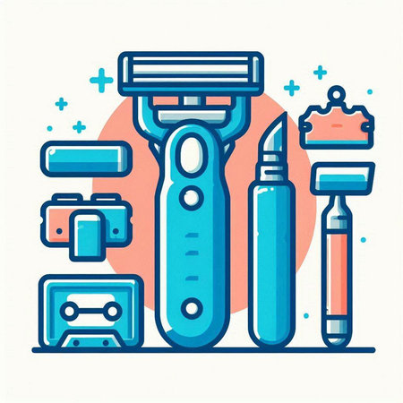 Vector illustration of a set of tools for shaving in flat line style.のイラスト素材