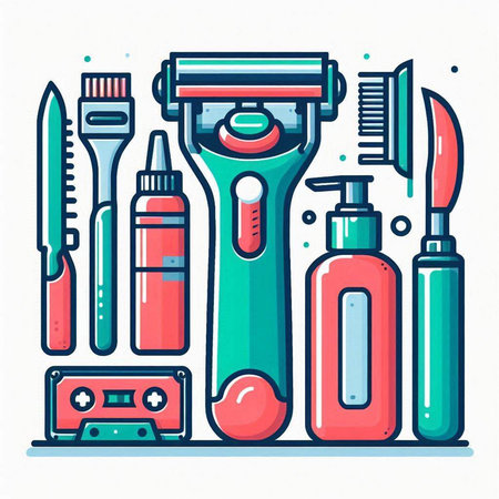 Set of tools for shaving. Vector illustration in a flat style.のイラスト素材