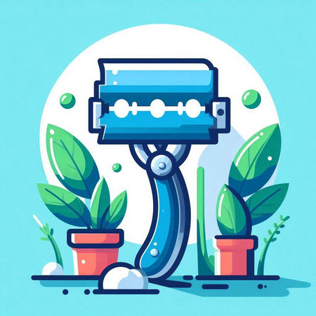 Razor blade and plant in pot. Vector illustration in flat styleのイラスト素材