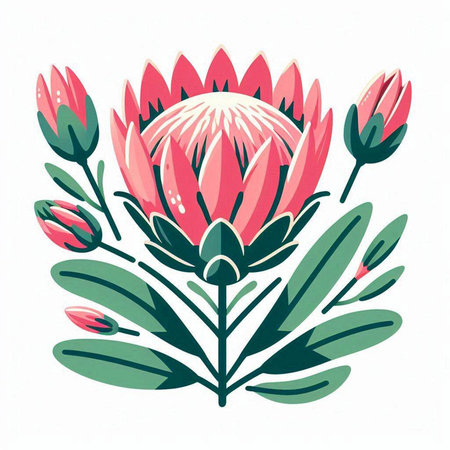Protea flower. Hand drawn vector illustration isolated on white background.のイラスト素材