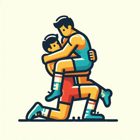 Soccer player with the ball and his son. Vector illustration.のイラスト素材