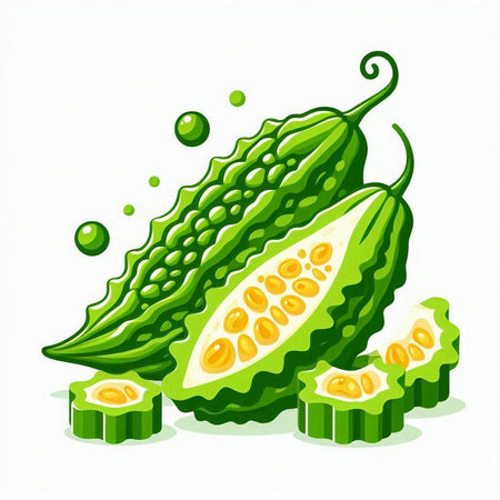Bitter melon isolated on a white background. Vector illustration.のイラスト素材
