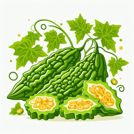 Bitter melon, bitter gourd, kiwano. Vector illustration.のイラスト素材