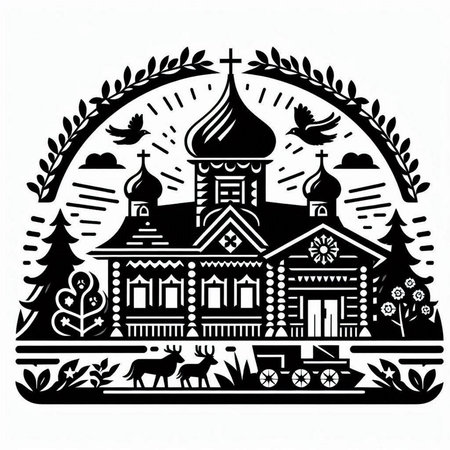 Church in the style of engraving. Monochrome vector illustration.のイラスト素材