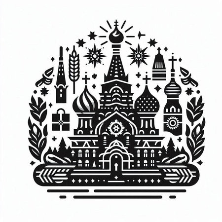Monochrome vector illustration of St. Basil's Cathedral in Moscow.のイラスト素材