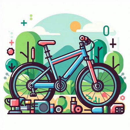 Bicycle in the park. Flat style vector illustration on white background.のイラスト素材