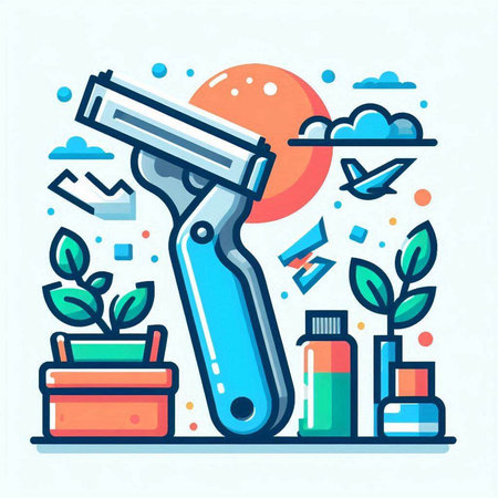 Razor blade for shaving in flat line style. Vector illustration.のイラスト素材