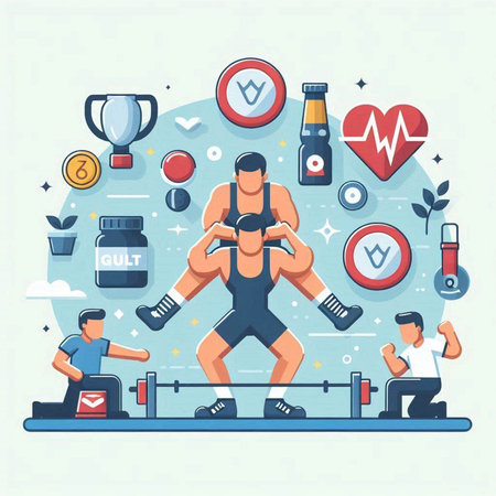 Fitness and healthy lifestyle concept. Vector illustration in flat style.のイラスト素材
