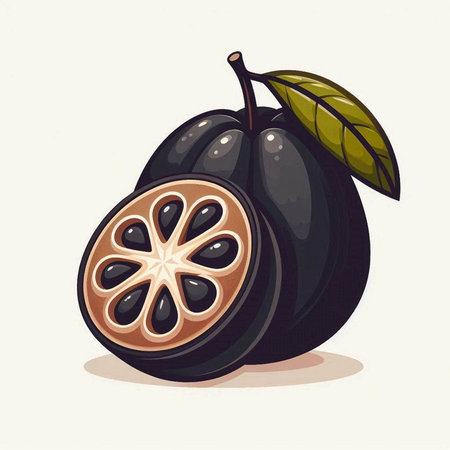 Vector illustration of a whole and half of a mangosteen.のイラスト素材