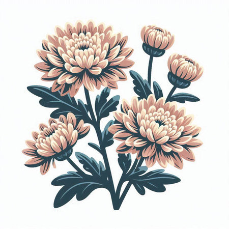 Chrysanthemum flowers, hand drawn vector illustration in vintage styleのイラスト素材