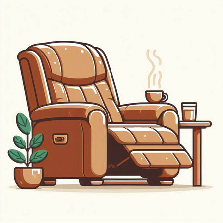 Comfortable armchair and coffee cup. Hand drawn vector illustration.のイラスト素材