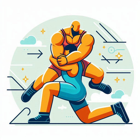 Vector illustration of a strong man running in the flat style. The concept of sport, healthy lifestyle.のイラスト素材