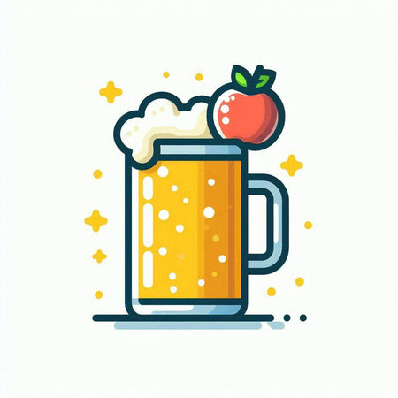 Mug of beer with foam and apple icon. Vector illustration.のイラスト素材