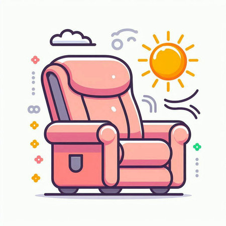 Armchair with sun and clouds. Vector illustration in flat style.のイラスト素材